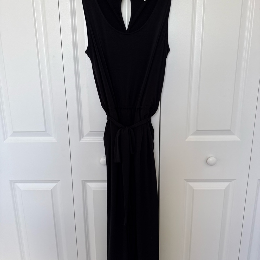 H Halston Heritage Black Jumpsuit Stretchy Size S Belted Ankle Business Casual - Picture 2 of 14
